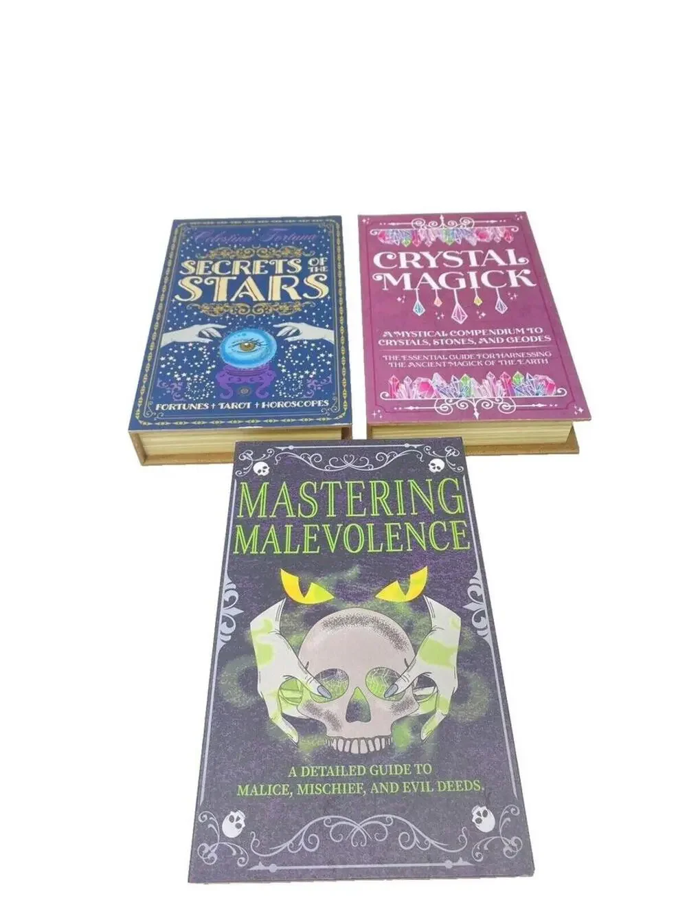 Halloween Spell Book, Tarot, Crystal Decor, Stacking Books, 3pc Brand New!